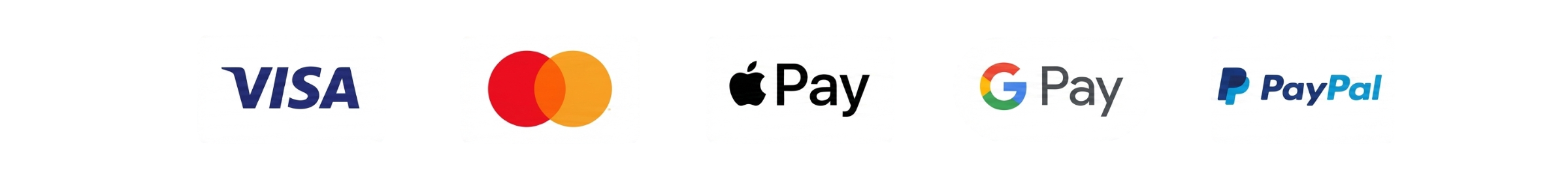 Visa, Mastercard, Apple Pay, Google Pay, PayPal